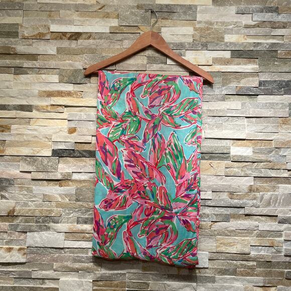 Lilly Pulitzer Riley Infinity Scarf In The Vias | Pink Green Blue Floral Print - Picture 2 of 8